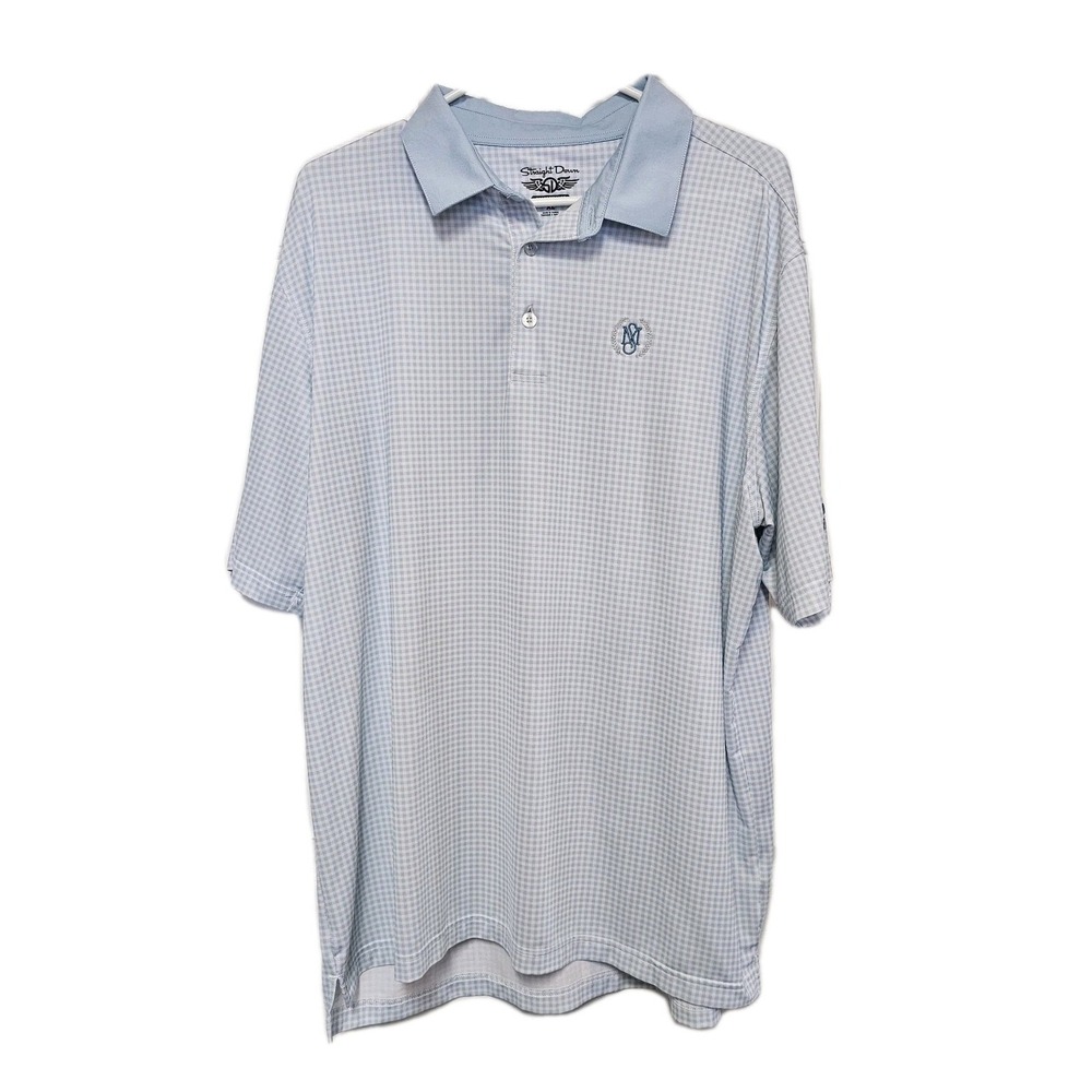Straight Down Polo Shirt Mens XL Light Blue Gingham Checked Golf Haskew Cup EUC